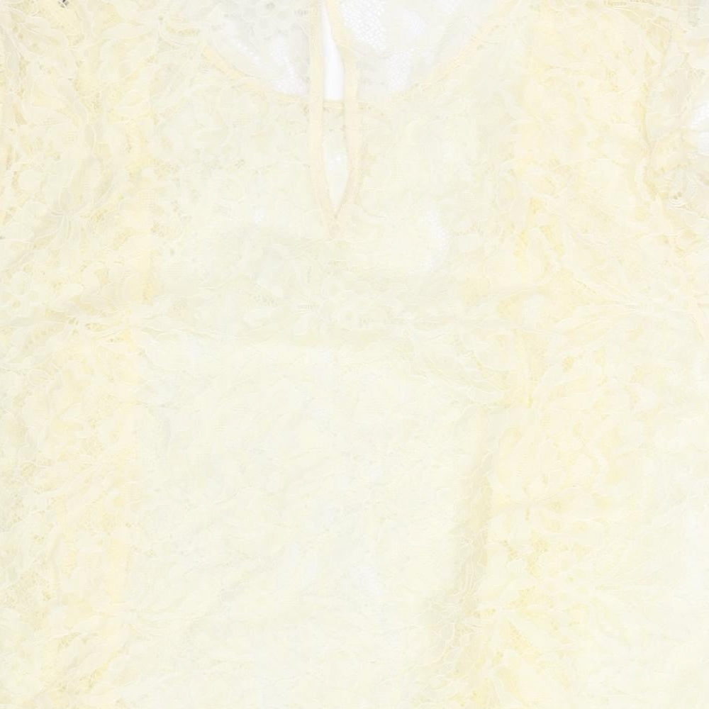 Marks & Spencer Womens Ivory Polyamide Basic Blouse Size 18 Round Neck - Frill Semi Sheer