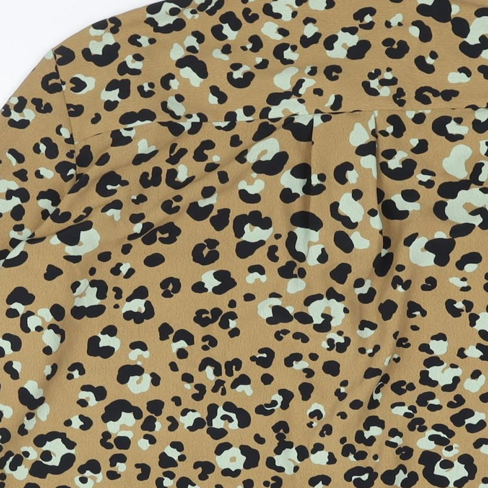 Mango Womens Brown Animal Print Polyester Basic Button-Up Size S Collared - Leopard Print