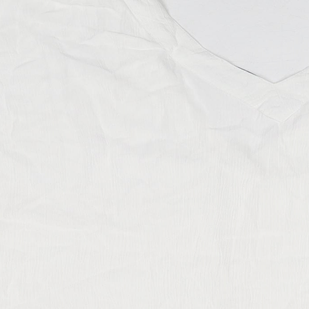 Cerulean Collection Womens White Viscose Basic T-Shirt Size 2XL V-Neck