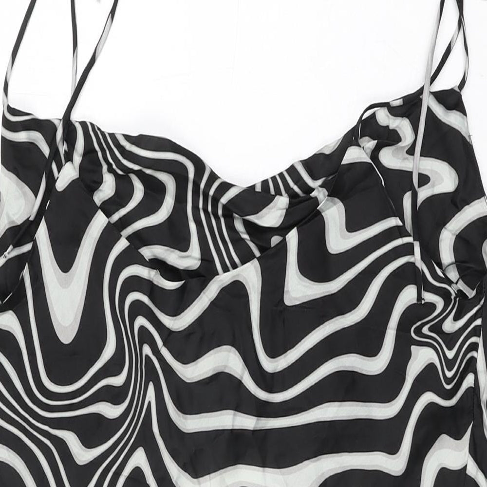 Zara Womens Black Geometric Viscose Basic Blouse Size XL Cowl Neck
