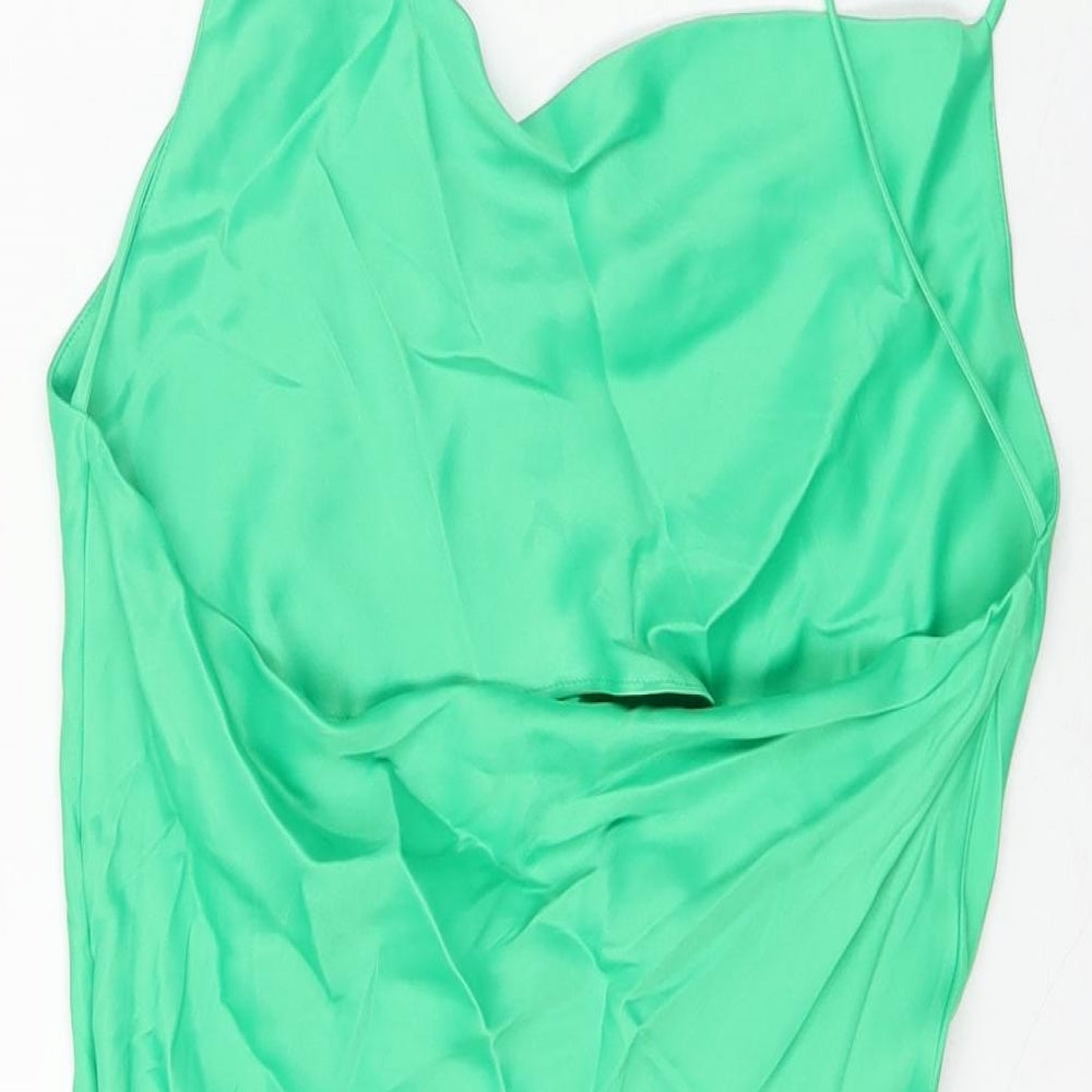 Zara Womens Green Viscose Basic T-Shirt Size XS Cowl Neck