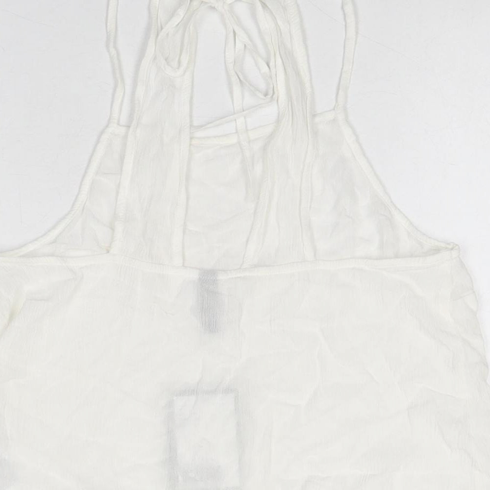 H&M Womens White Viscose Basic T-Shirt Size S Round Neck