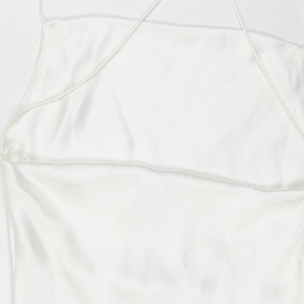 Zara Womens White Polyester Basic T-Shirt Size M Cowl Neck