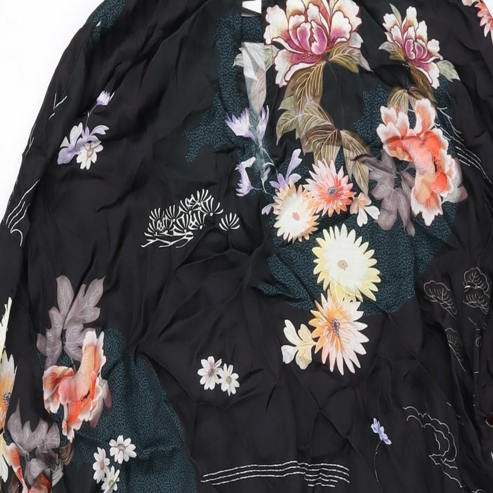 Zara Womens Black Floral Viscose Mini Size M High Neck Button