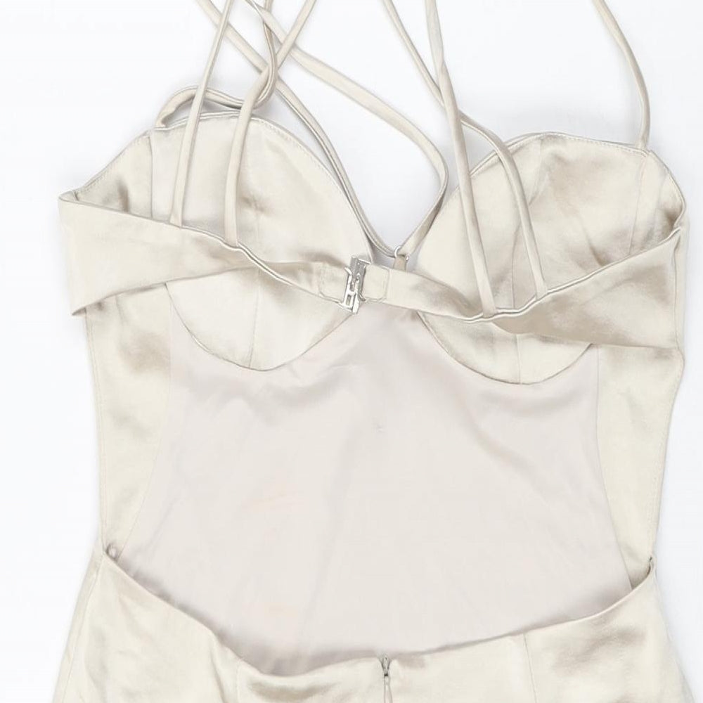Zara Womens Beige Polyester Mini Size S V-Neck Zip