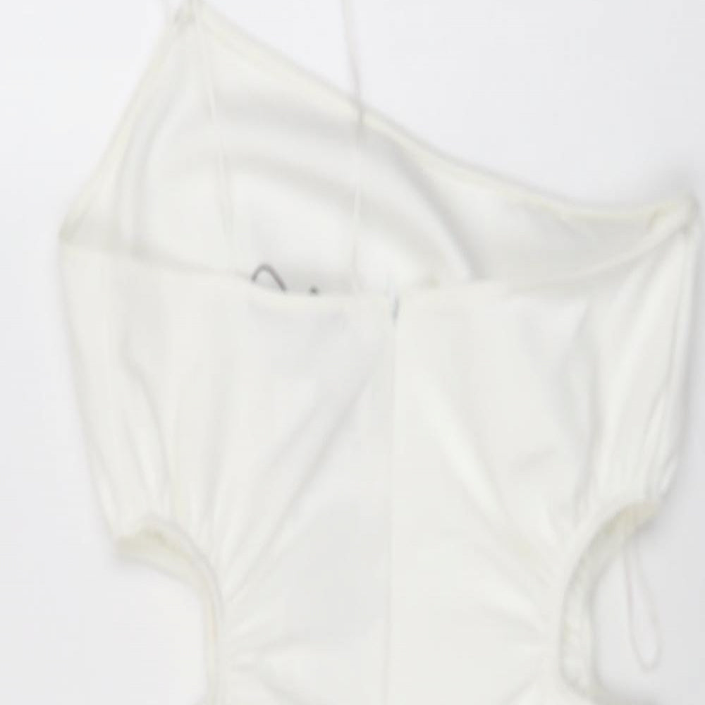 Zara Womens White Polyester Mini Size S One Shoulder Zip