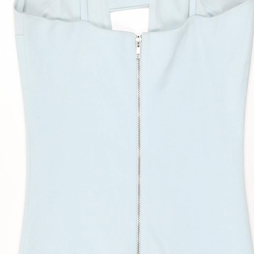 FOREVER 21 Womens Blue Polyester Bodycon Size M V-Neck Zip