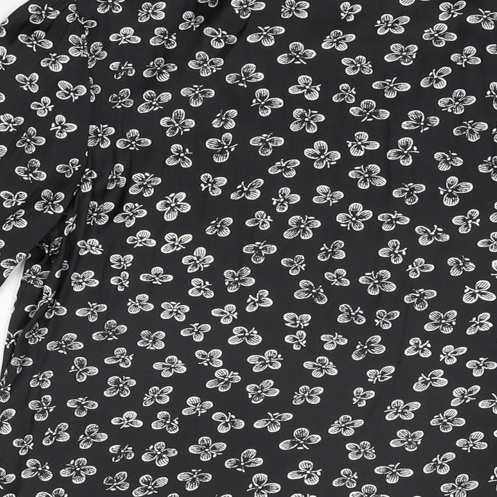 Marks and Spencer Womens Black Floral Polyester Basic T-Shirt Size 6 High Neck