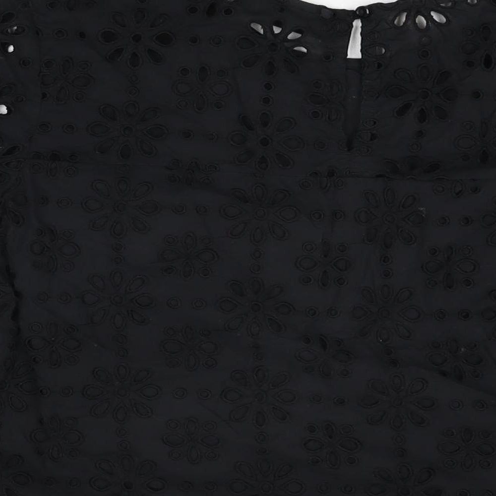 NEXT Womens Black Floral Cotton Basic T-Shirt Size 8 Round Neck