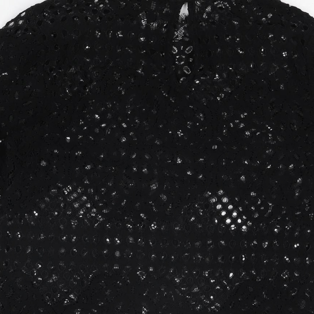 Zara Womens Black Geometric Polyester Basic T-Shirt Size M High Neck