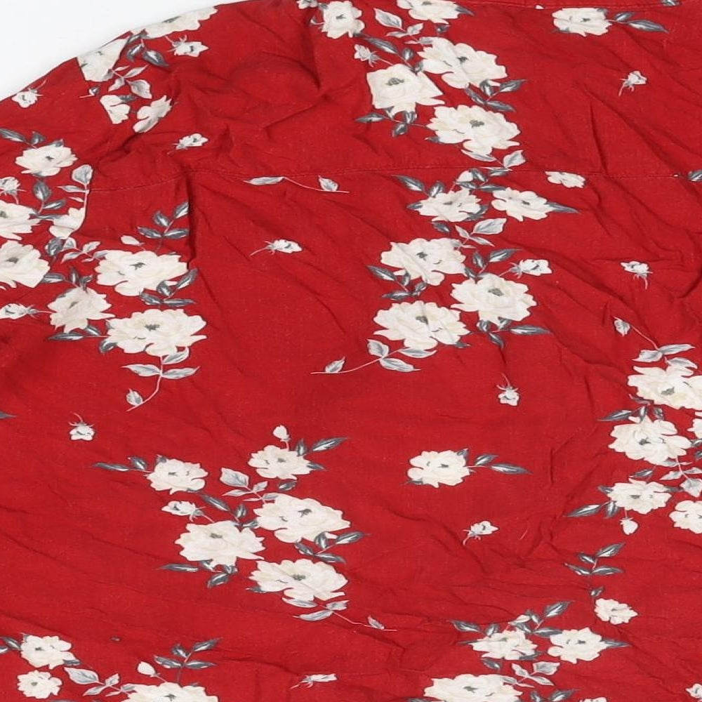 H&M Womens Red Floral Viscose Basic Button-Up Size 12 Collared