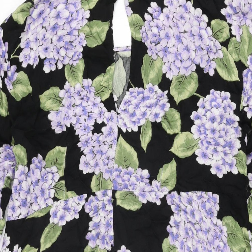 MINKPINK Womens Black Floral Viscose Shift Size M Round Neck Button