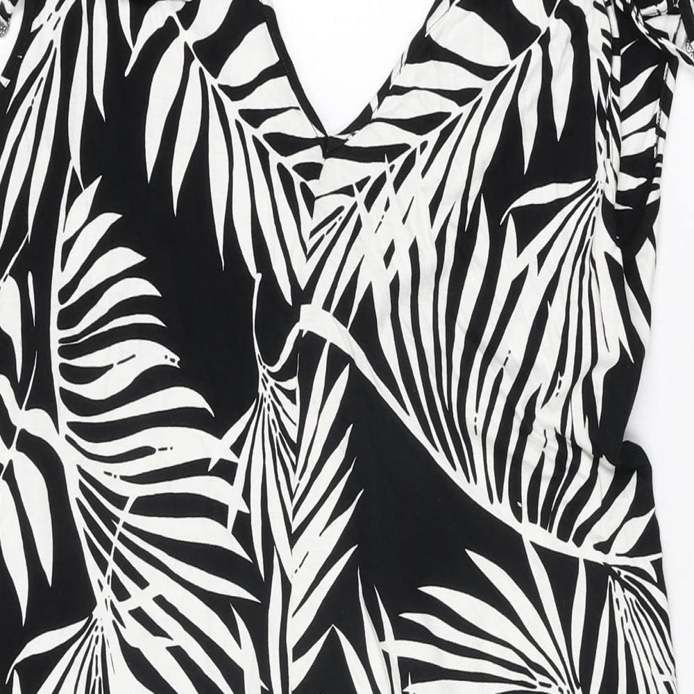 Marks & Spencer Womens Black Geometric Viscose Shift Size 12 V-Neck Pullover