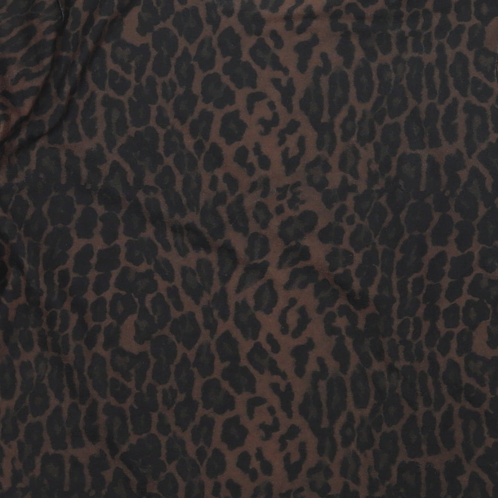 PRETTYLITTLETHING Womens Black Animal Print Polyester Basic T-Shirt Size 10 Round Neck - Leopard Print