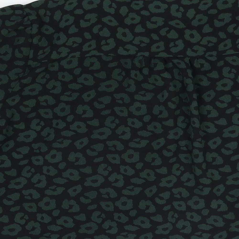 JDY Womens Black Animal Print Viscose Basic Button-Up Size 8 Round Neck