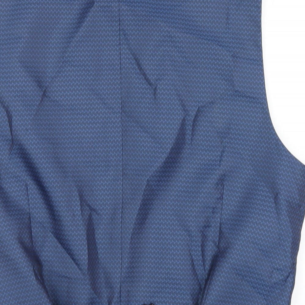 Burton Mens Blue Plaid Polyester Jacket Suit Waistcoat Size M Regular