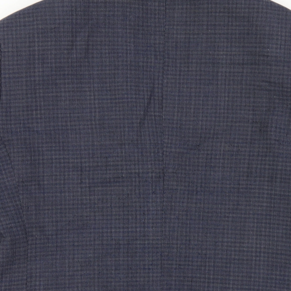 Only Mens Blue Plaid Polyester Jacket Blazer Size 38 Regular