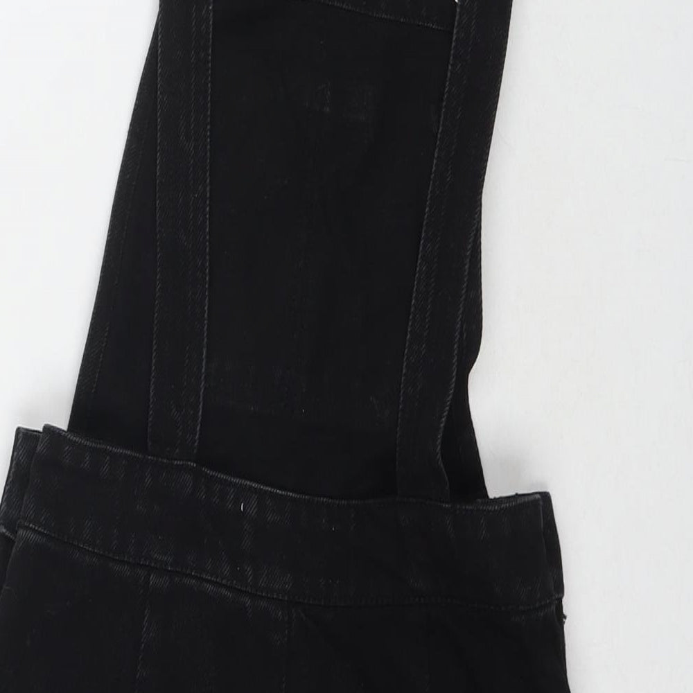 Missguided Womens Black Cotton Pinafore/Dungaree Dress Size 6 Square Neck Button