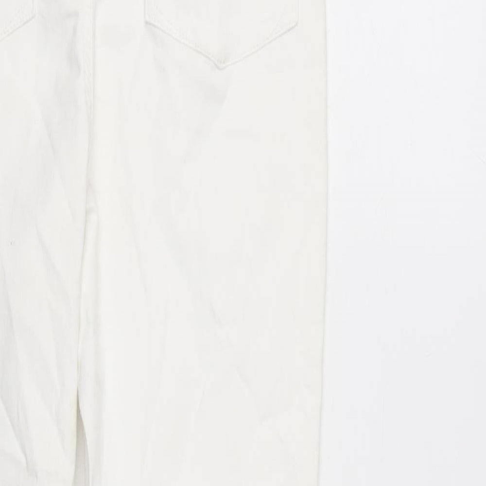 Denim & Co. Womens Ivory Cotton Blend Straight Jeans Size 14 L27.5 in Regular Zip