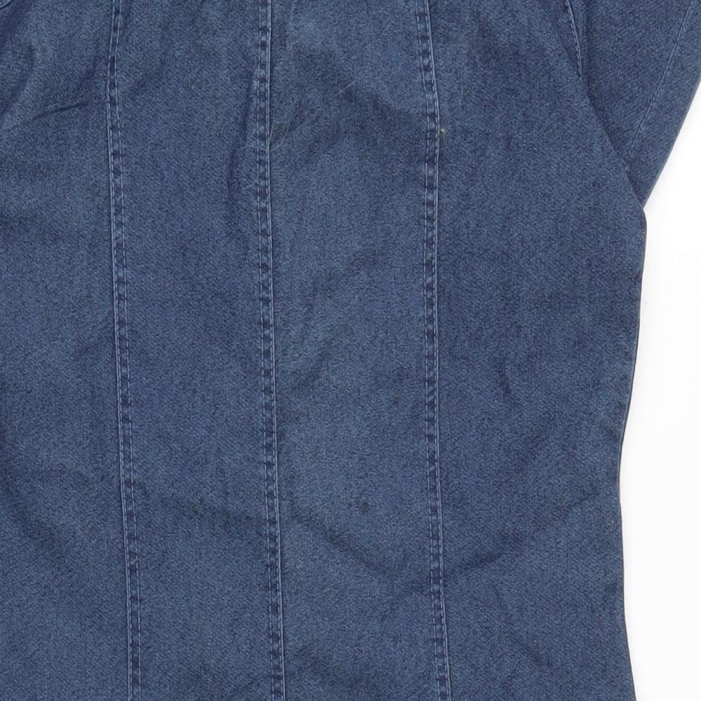 Select Womens Blue Cotton A-Line Size 10 Collared Button