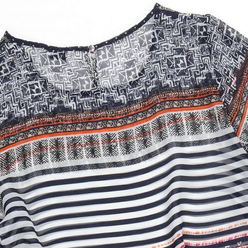 Marks & Spencer Womens Multicoloured Striped Polyester Basic Blouse Size 14 Crew Neck
