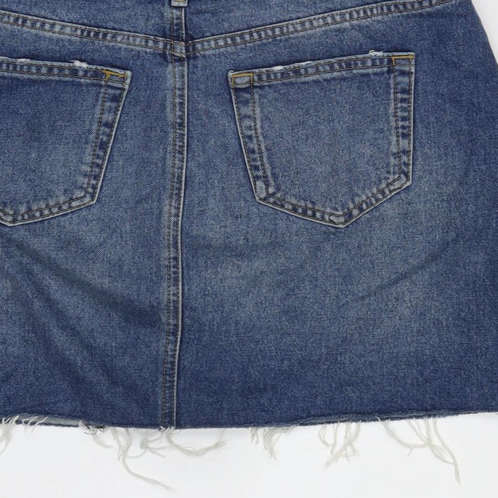 Very Womens Blue Cotton A-Line Skirt Size 30 in Zip