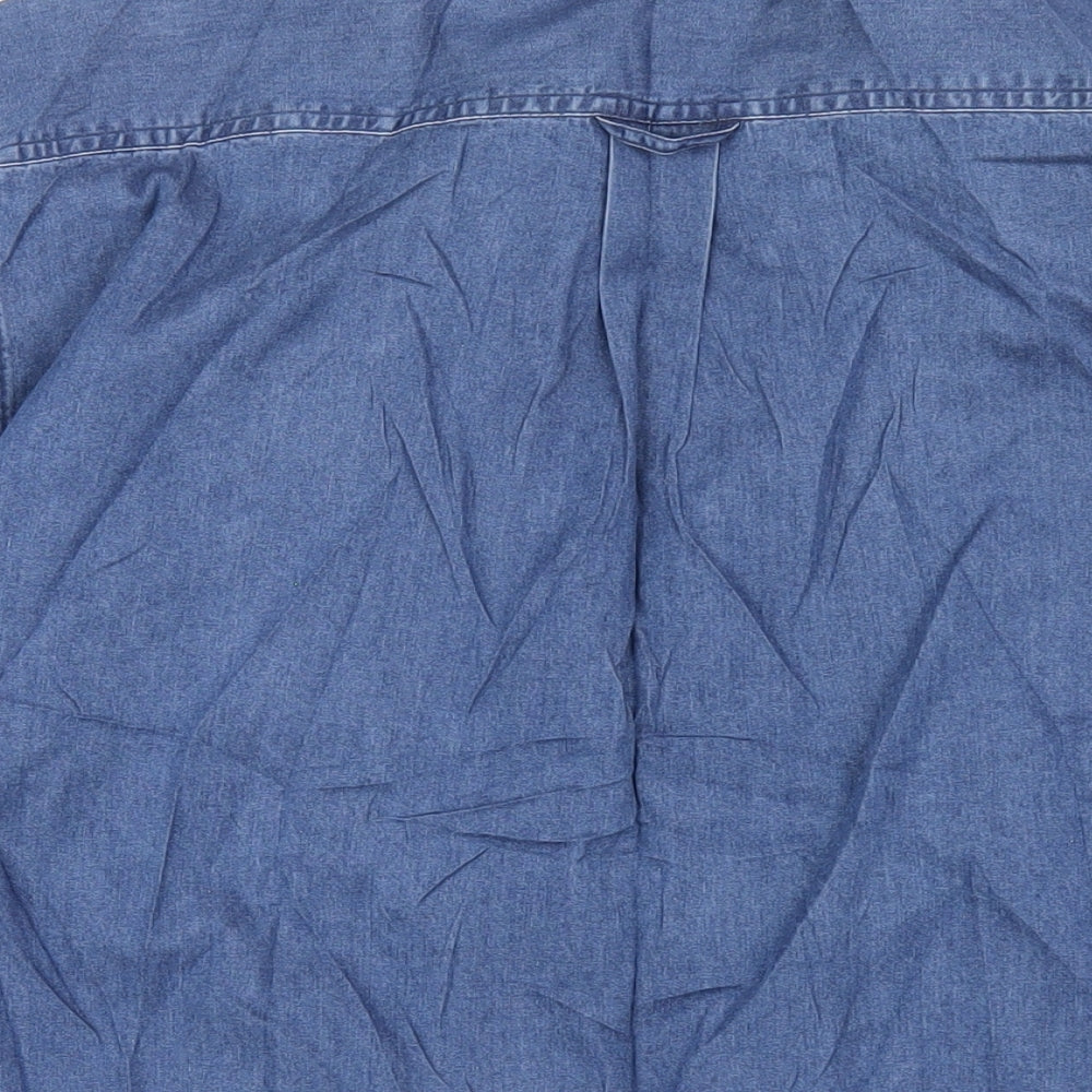 EWM Mens Blue Cotton Button-Up Size L Collared Button