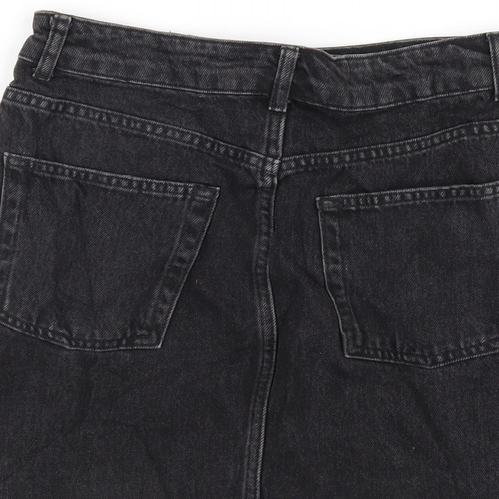 Topshop Womens Black Cotton A-Line Skirt Size 10 Zip
