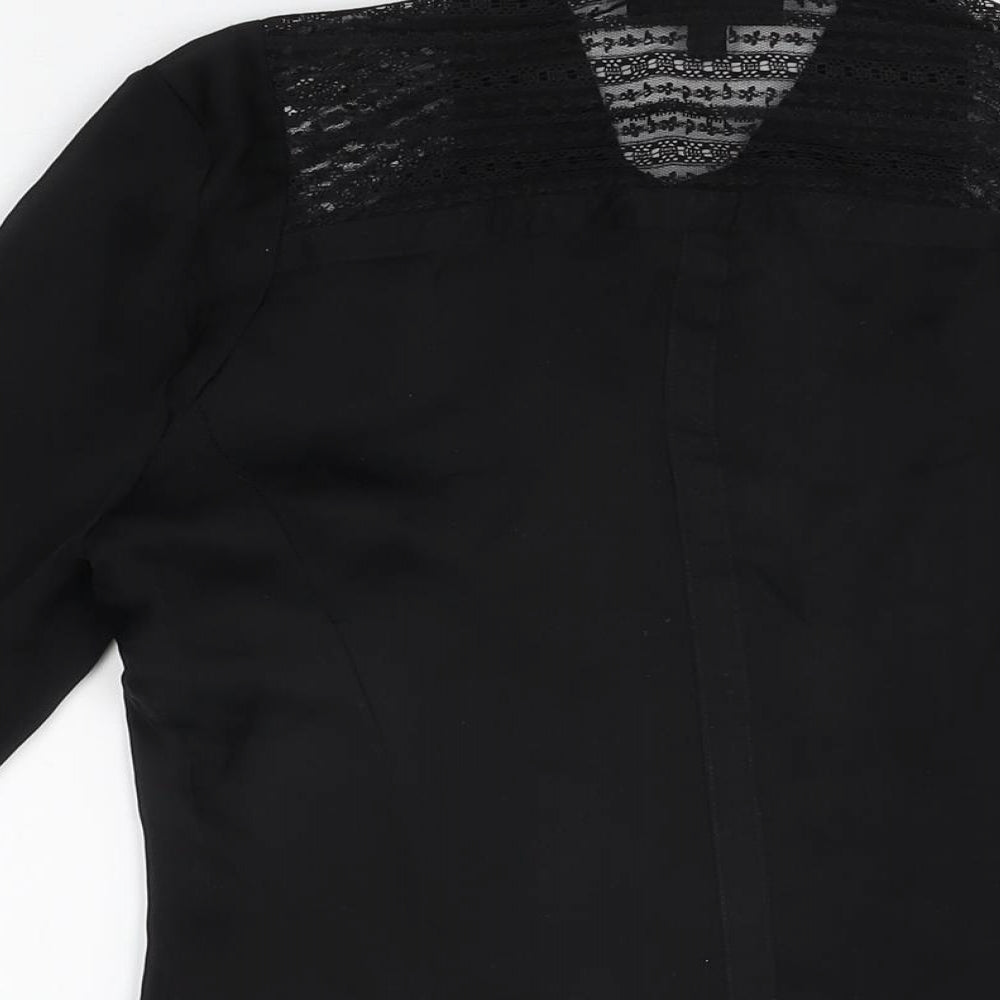 Warehouse Womens Black Silk Basic Button-Up Size 6 Collared