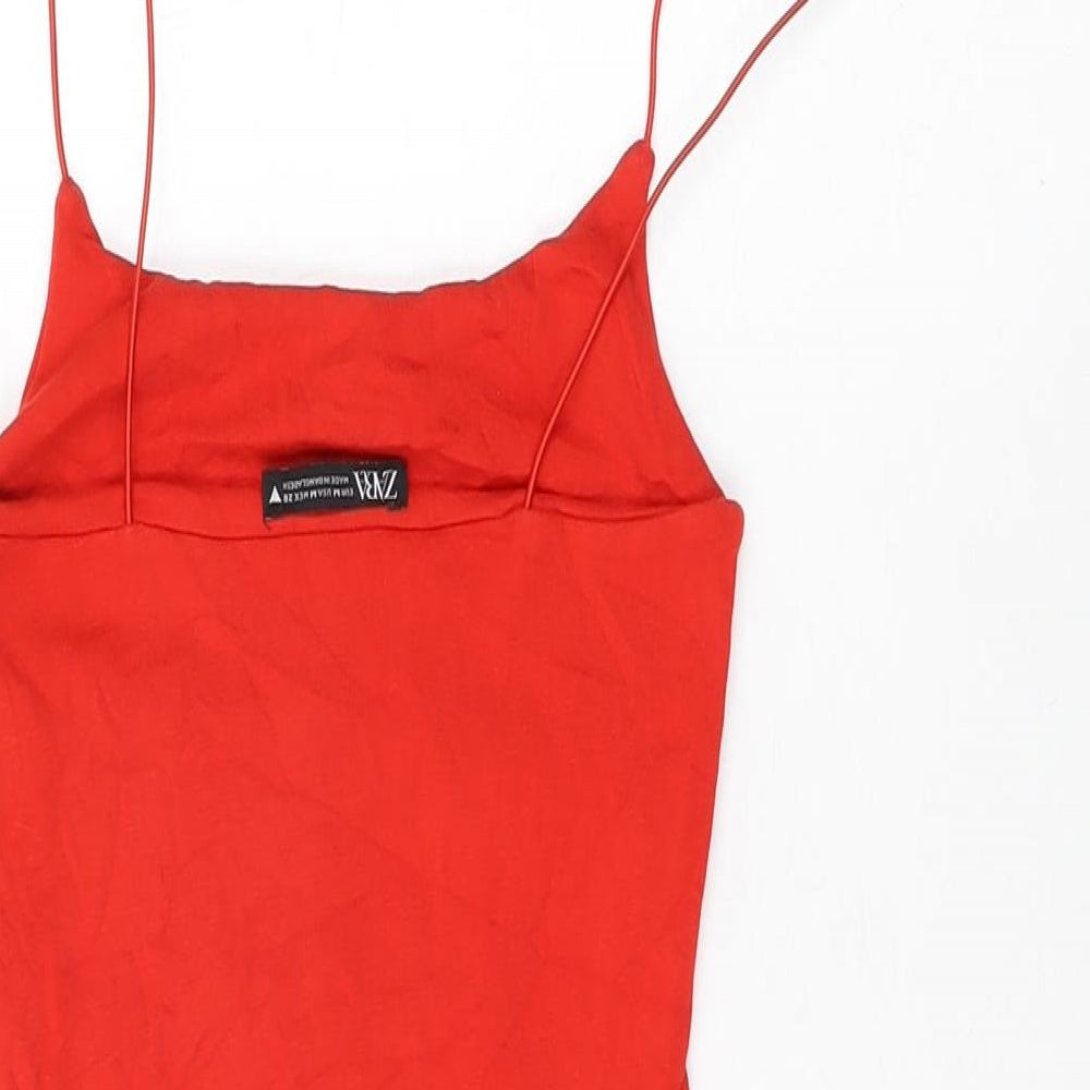 Zara Womens Red Cotton Bodycon Size M Scoop Neck Pullover