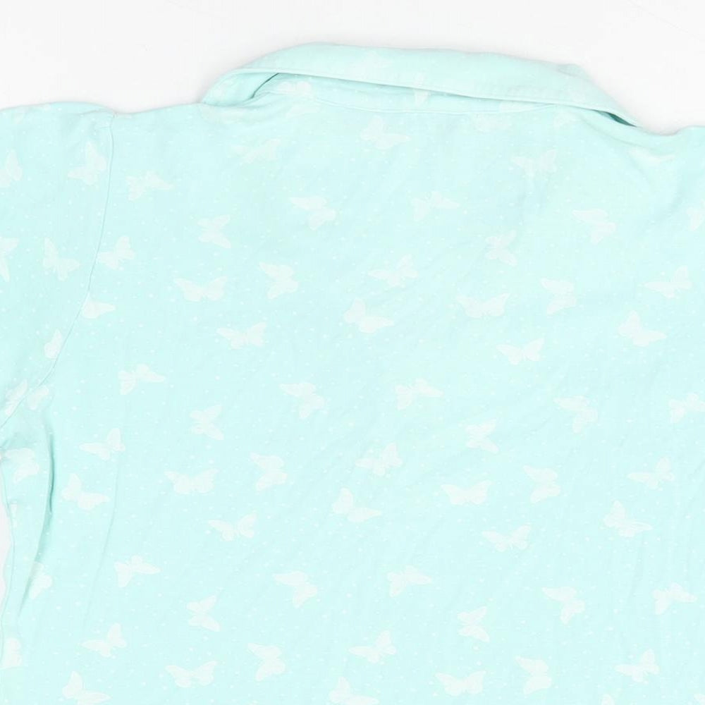 Isle Womens Blue Geometric Cotton Basic T-Shirt Size 10 Collared - Butterfly Print