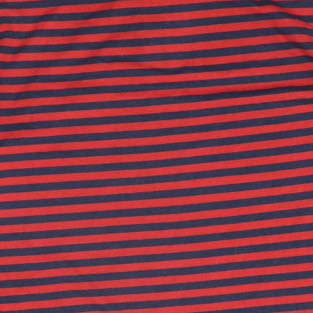 C&A Womens Red Striped Polyester Basic T-Shirt Size 10 Collared - Size 10-12
