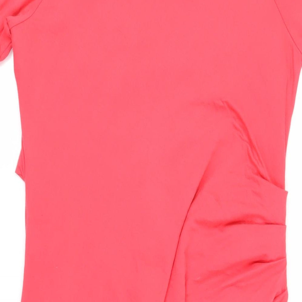 Marks & Spencer Womens Pink Modal T-Shirt Dress Size 10 Boat Neck - Ruched