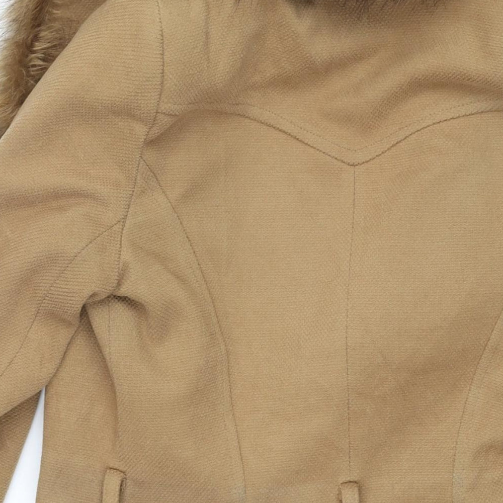 Miss Selfridge Womens Brown Overcoat Coat Size 8 Button - Faux Fur Collar