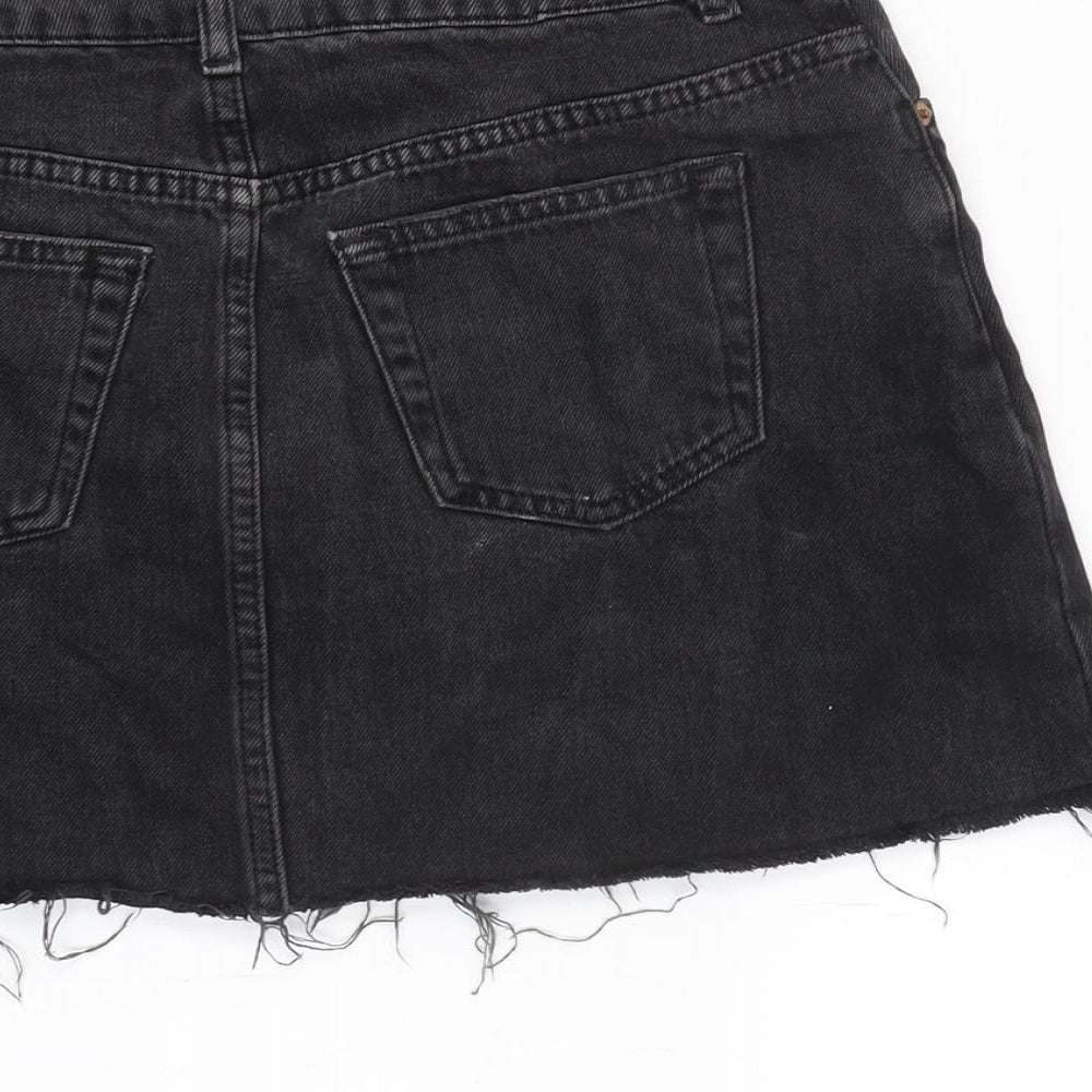 Topshop Womens Grey Cotton A-Line Skirt Size 8 Tie