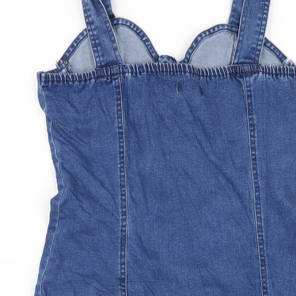 QED London Womens Blue Cotton Bodycon Size 10 Sweetheart Button