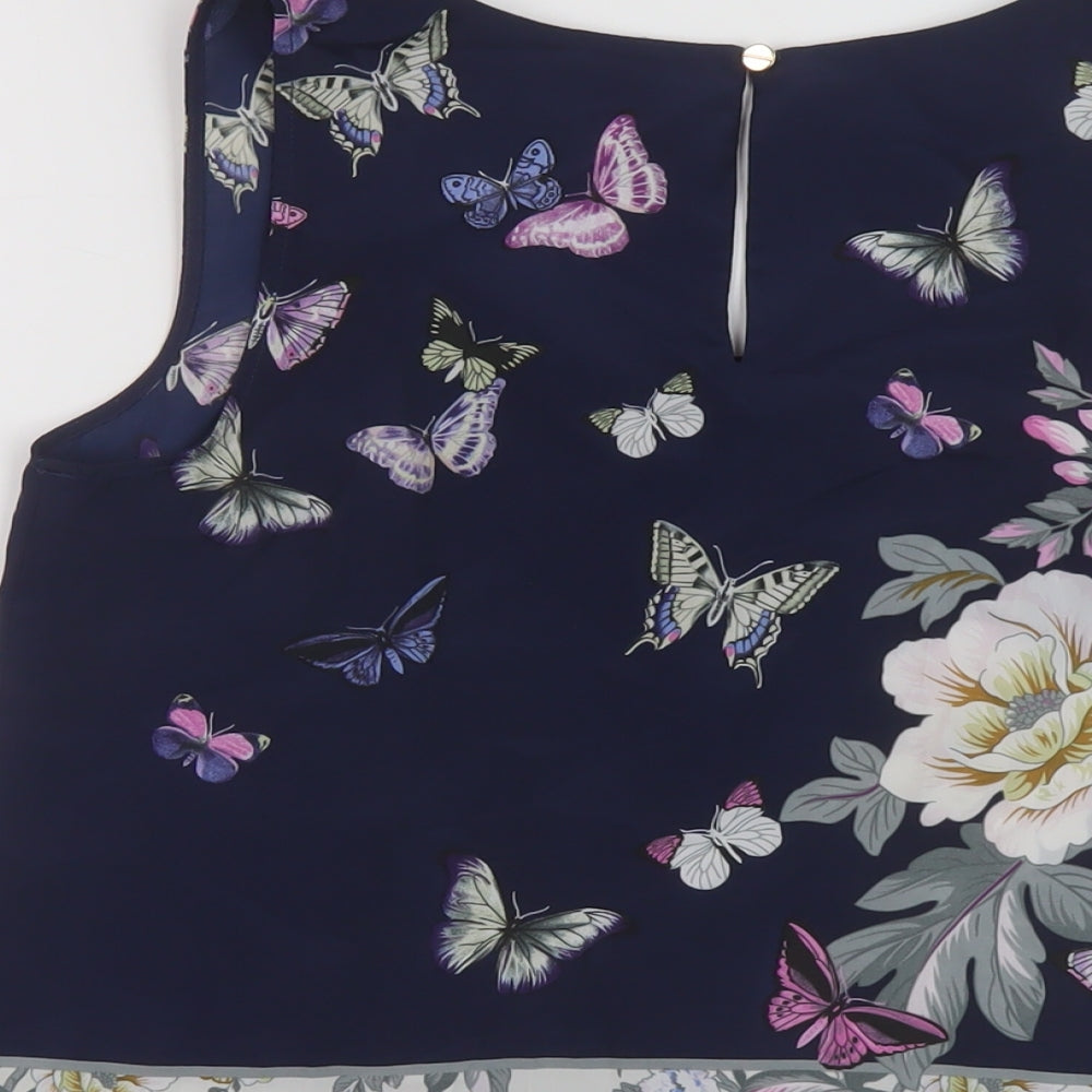 Oasis Womens Blue Floral Polyester Basic Tank Size 8 Round Neck