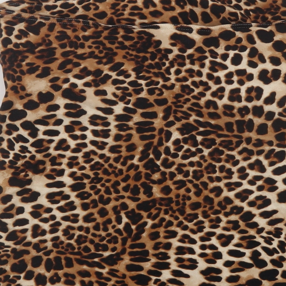 H7m Womens Brown Animal Print Cotton Basic Tank Size L Square Neck