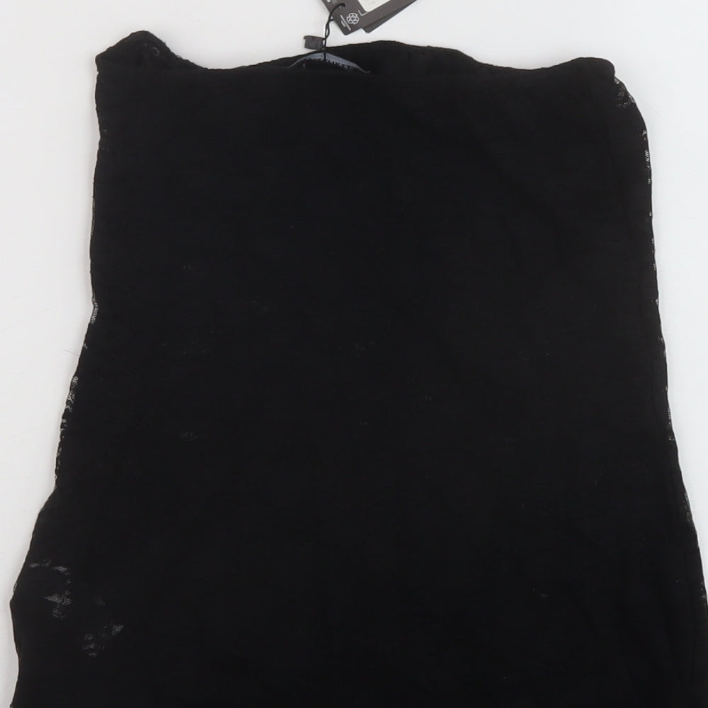 PRETTYLITTLETHING Womens Black Polyester Basic Tank Size 10 Off the Shoulder