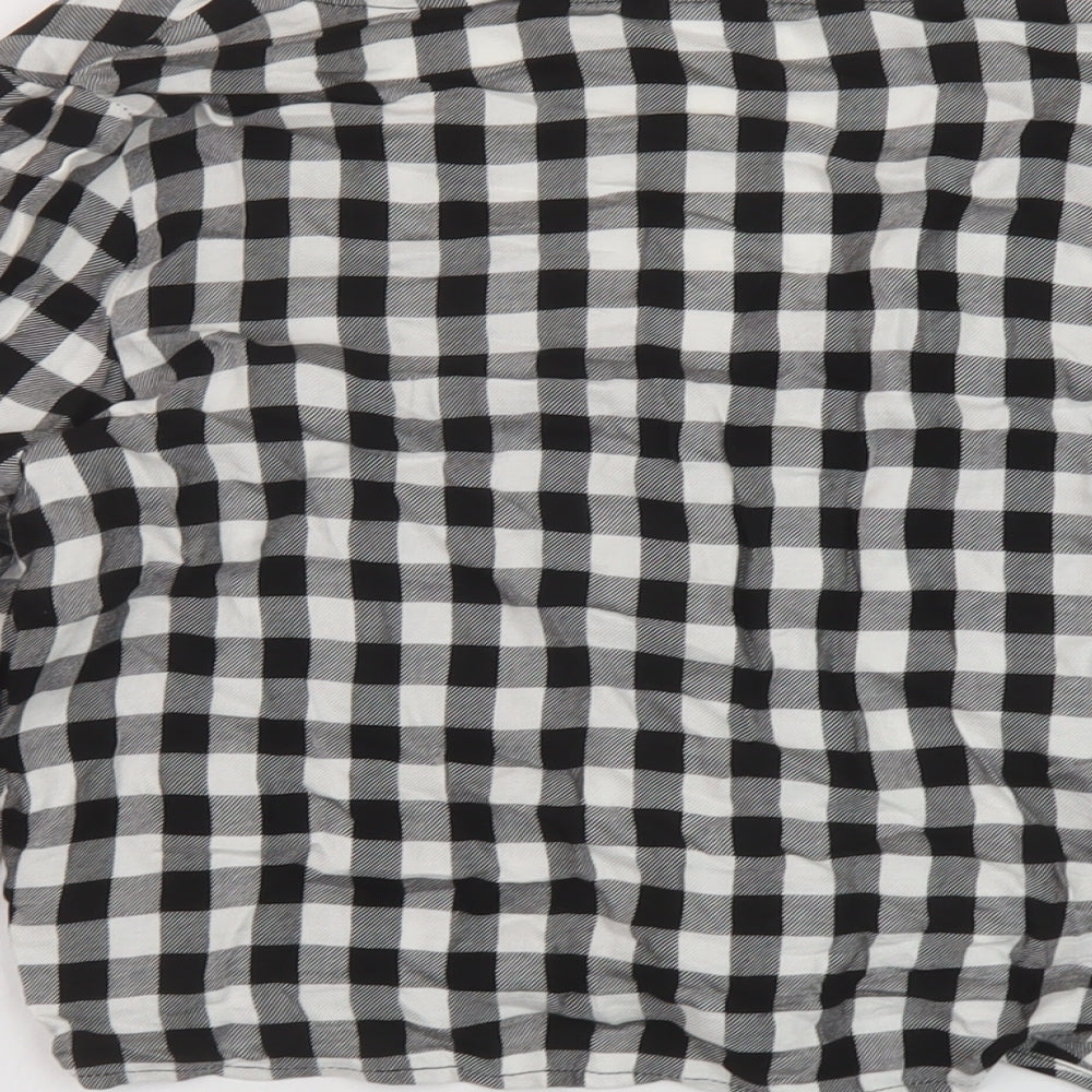 H&M Womens Black Check Viscose Basic Blouse Size 10 V-Neck