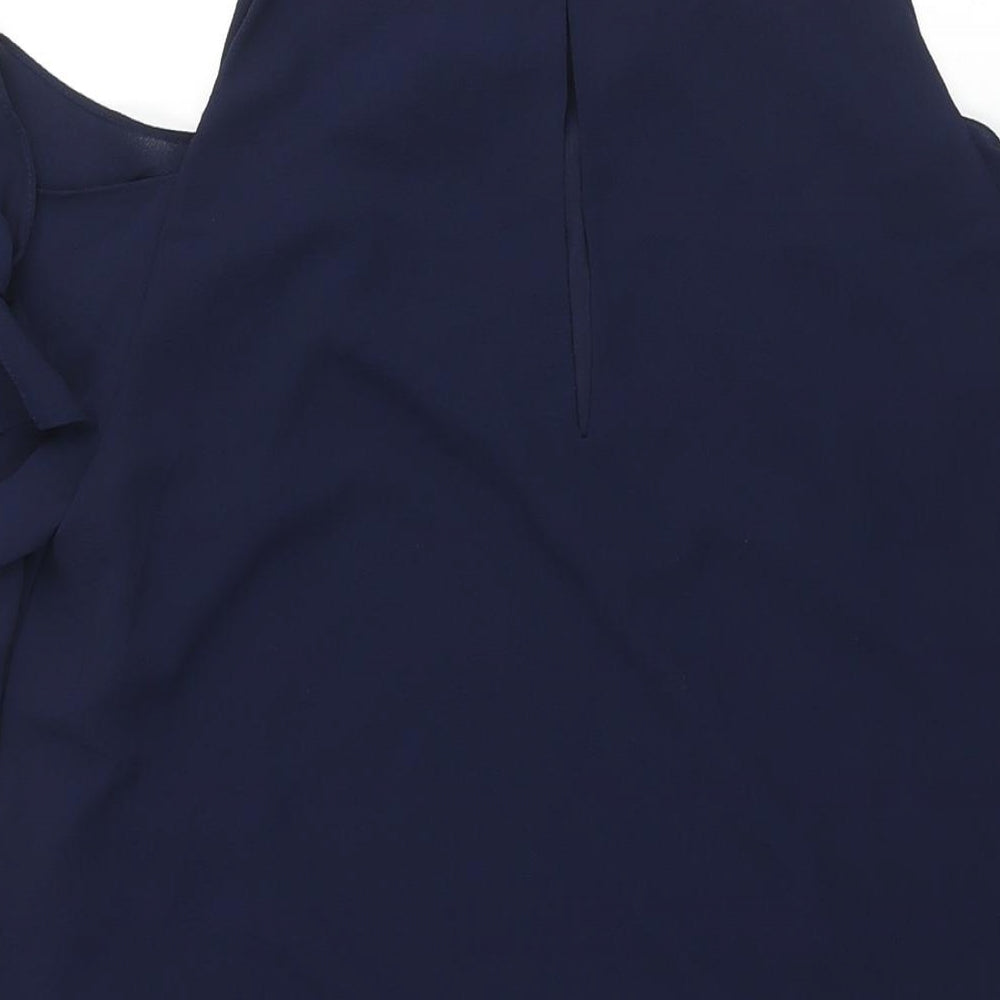 Zara Womens Blue Polyester Shift Size M Round Neck Button - Cold Shoulder Tie