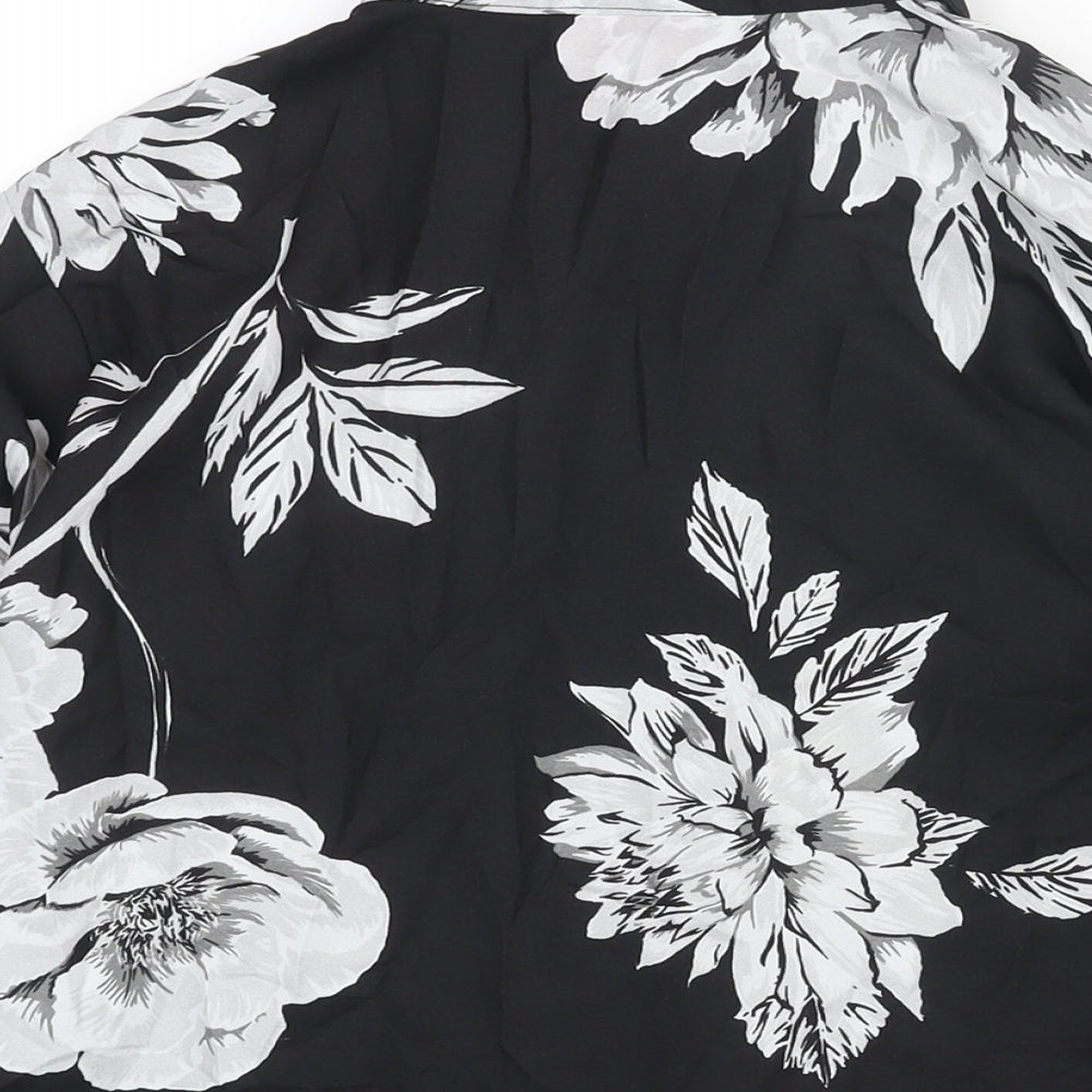 Dancing Leopard Womens Black Floral Polyester Basic Blouse Size 10 Collared