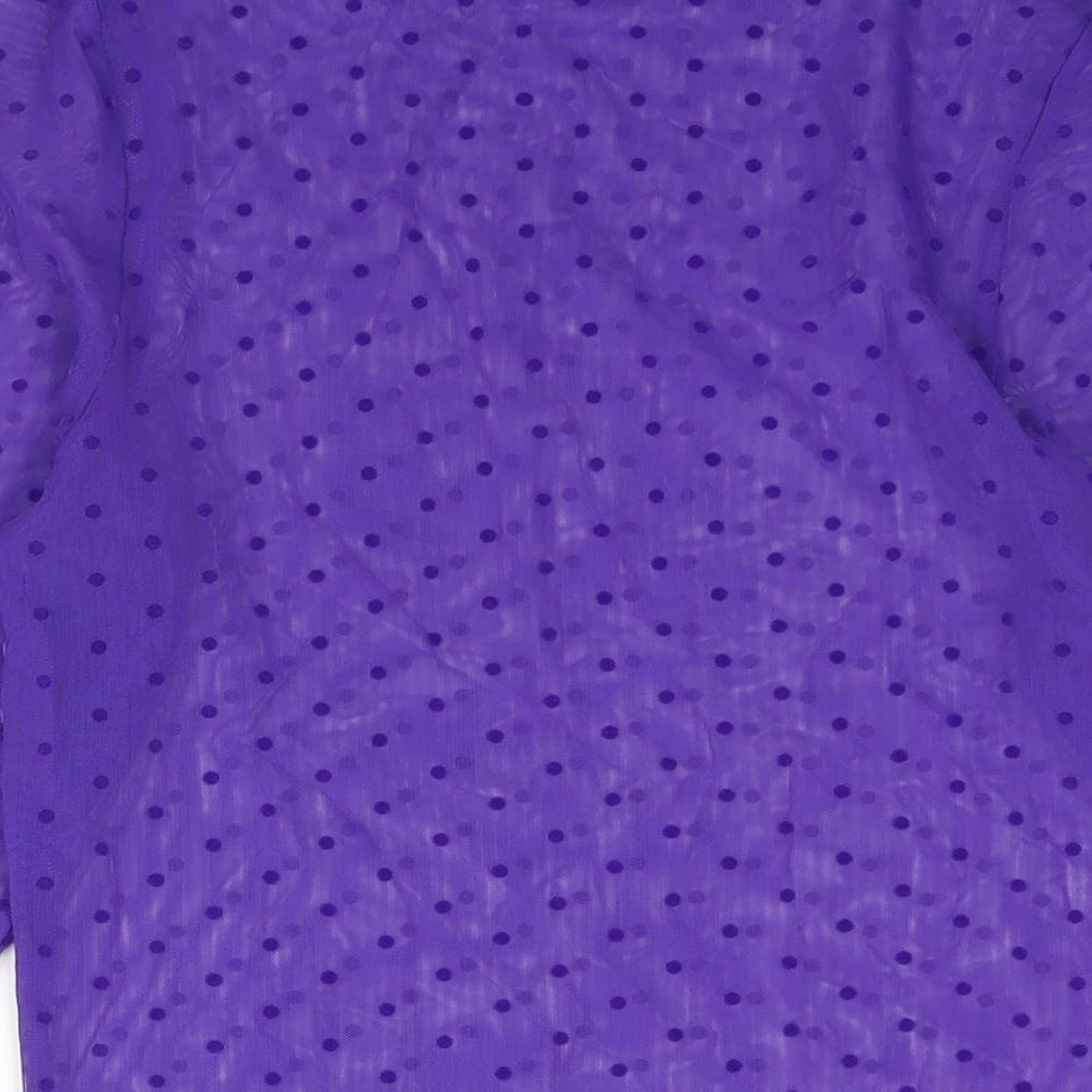 Marks & Spencer Womens Purple Polka Dot Polyester Basic Blouse Size M Mock Neck - Semi Sheer