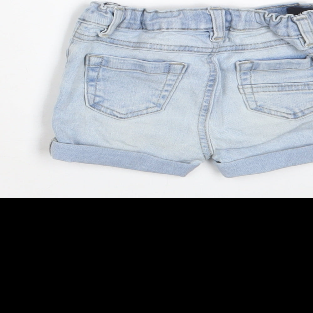 Next Girls Blue Cotton Cropped Trousers Size 3-6 Months Zip - Adjustable waist