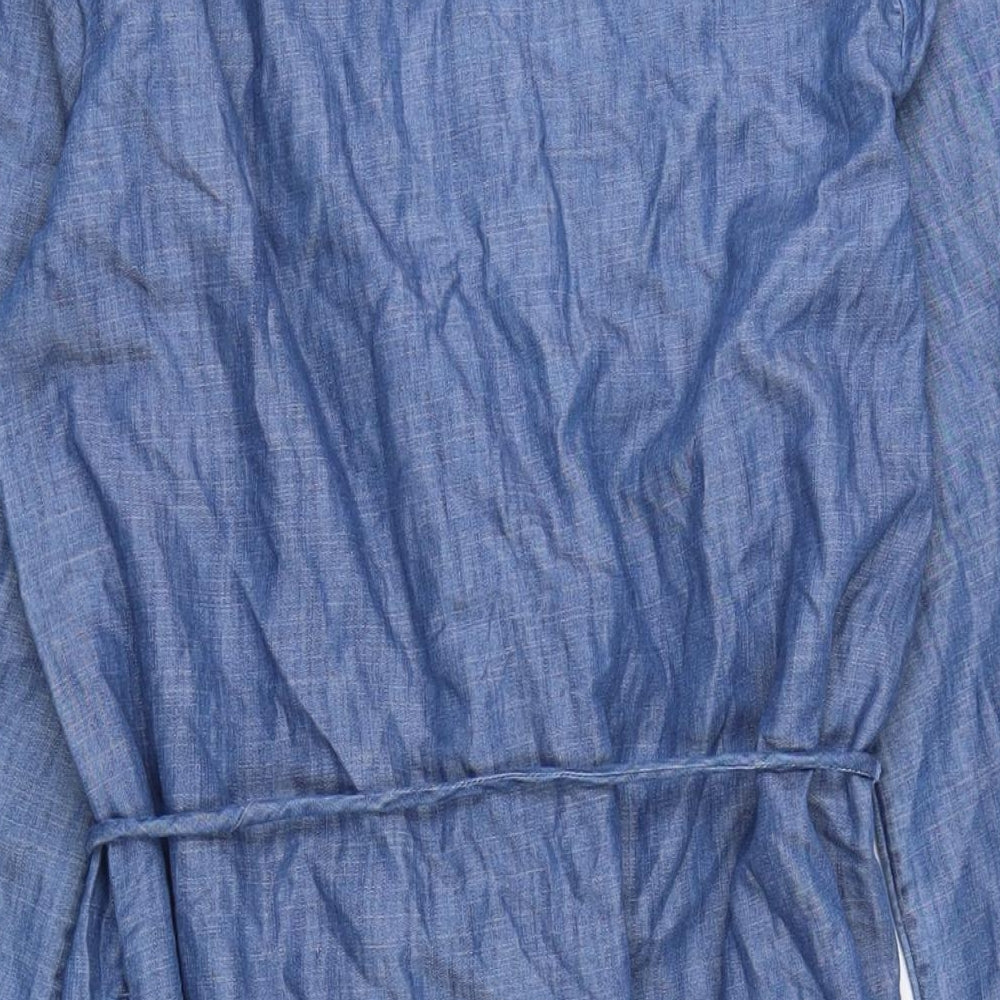 Marks & Spencer Womens Blue Houndstooth Cotton Skater Dress Size 12 Crew Neck Button
