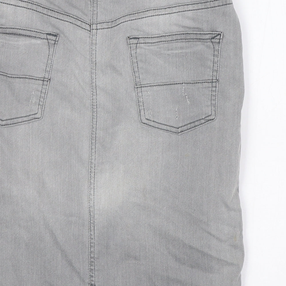Marks & Spencer Womens Grey Cotton Straight & Pencil Skirt Size 10 Button - Destressed