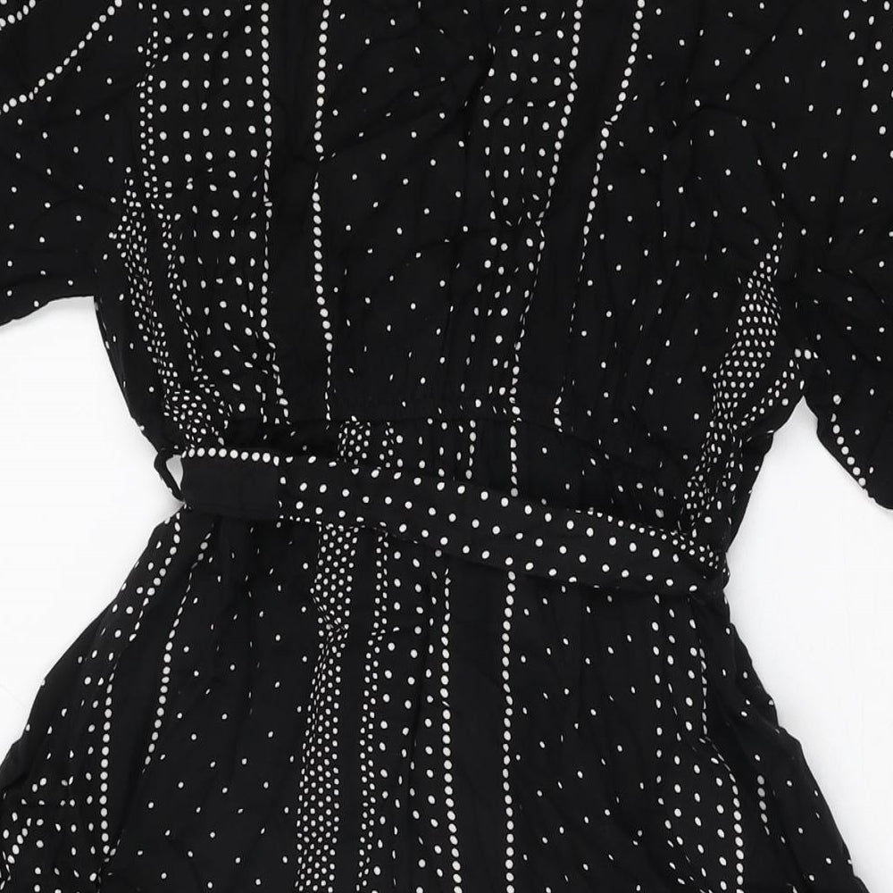 New Look Womens Black Geometric Viscose Wrap Dress Size 10 V-Neck Pullover