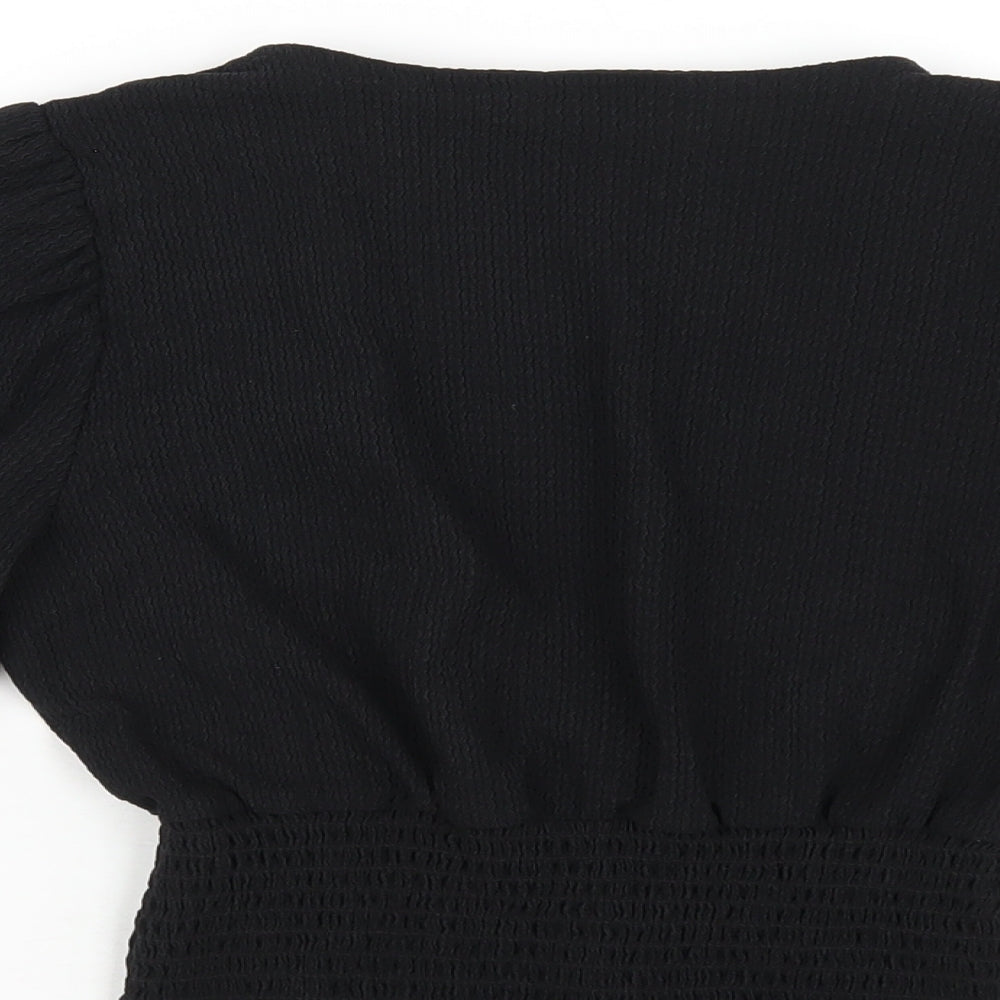 New Look Womens Black Polyester Cropped T-Shirt Size 8 V-Neck