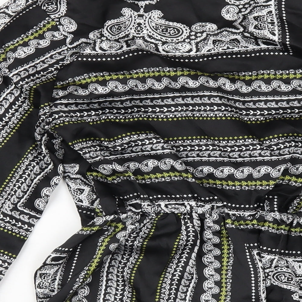 Missguided Womens Black Geometric Polyester Basic Blouse Size 10 V-Neck