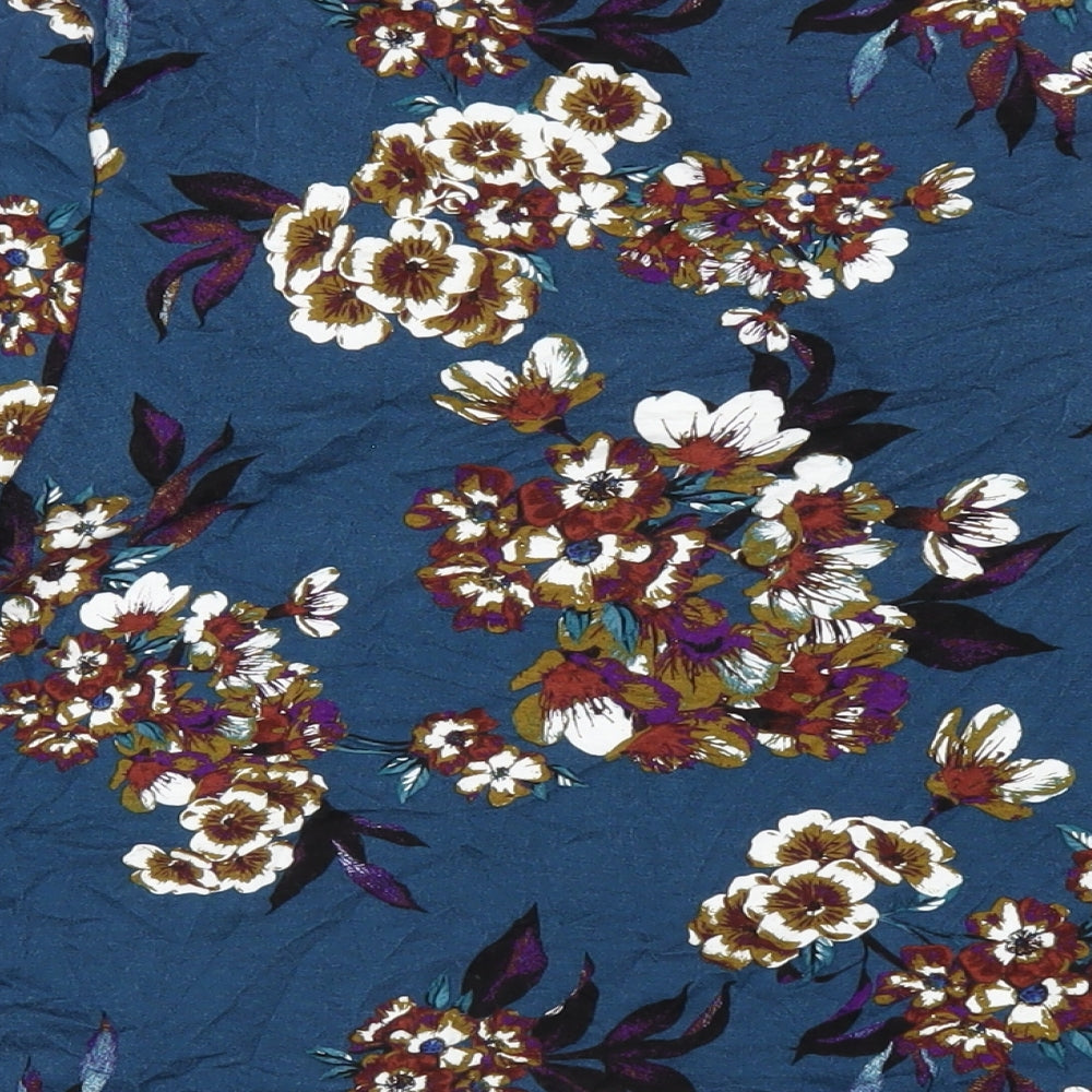 Cynthia Rowley Womens Blue Floral Viscose Basic T-Shirt Size 22 V-Neck